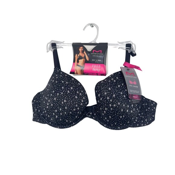 Maidenform Black Star Print Women Sz 36B Demi Coverage Push Up Bra - Picture 1 of 9